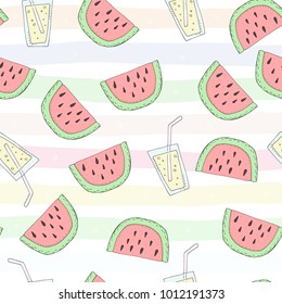 Hand drawn seamless colorful summer fruits pattern. vector illustration