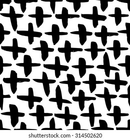 Hand drawn seamless cross shapes pattern. Dry brush and rough edges ink doodle illustration. Abstract vector background
