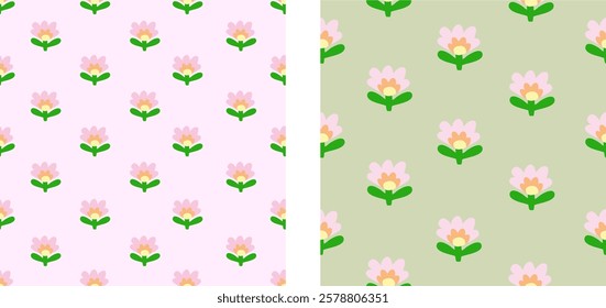 Hand drawn seamless cute floral pattern. Abstract floral print. Cute trendy design with color variations. Seamless flower pattern.