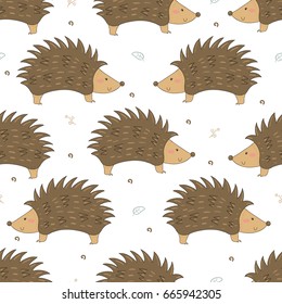 Hand Drawn seamless cute hedgehog pattern vector illustration