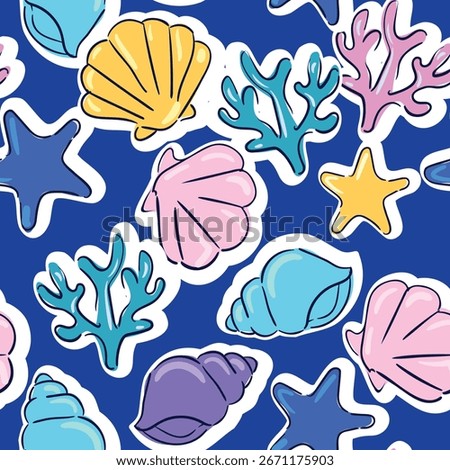 Hand Drawn Seamless Cute Seashell Pattern for Kids Vector