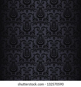 Hand drawn seamless dark damask background