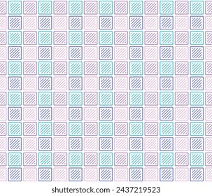 Línea diagonal sin costuras dibujada a mano en bloque, estilo de patrón de Gingham, violeta púrpura rosa y verde