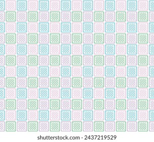 Hand drawn seamless diagonal line in block, Gingham pattern style, Violet Purple Green And Blue