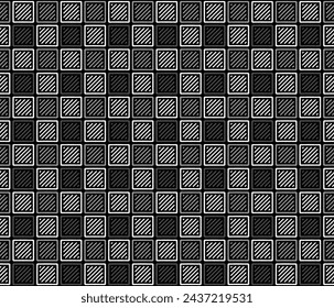 Hand drawn seamless diagonal line in block, Gingham pattern style, Black And White