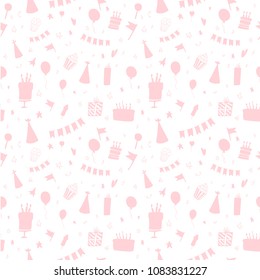 Hand drawn seamless doodle pattern, birthday theme.