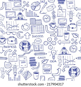 Hand Drawn Seamless Doodle Pattern With Business Symbols