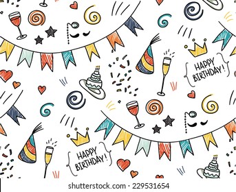 Hand drawn seamless doodle pattern, birthday theme