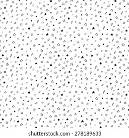 Hand drawn seamless doodle pattern of stars and lightnings, vector background