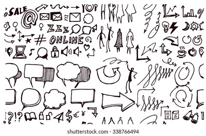 Hand drawn seamless doodle pattern with business symbols