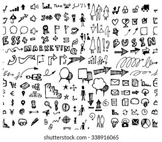 Hand drawn seamless doodle pattern with business symbols