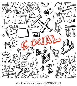 Hand drawn seamless doodle pattern with business symbols