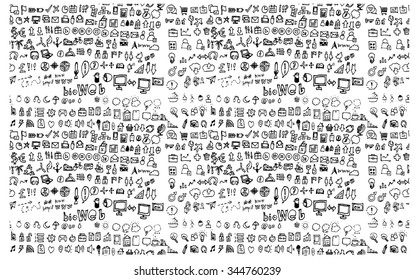 Hand drawn seamless doodle pattern with business symbols