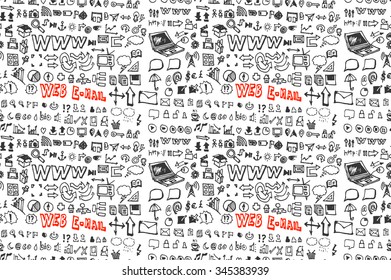 Hand drawn seamless doodle pattern with business symbols