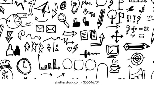 Hand drawn seamless doodle pattern with business symbols