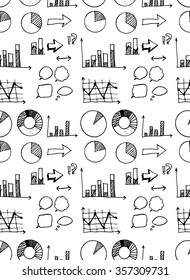 Hand drawn seamless doodle pattern with business symbols