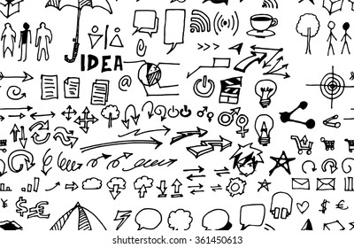 Hand drawn seamless doodle pattern with business symbols