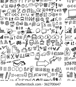 Hand drawn seamless doodle pattern with business symbols