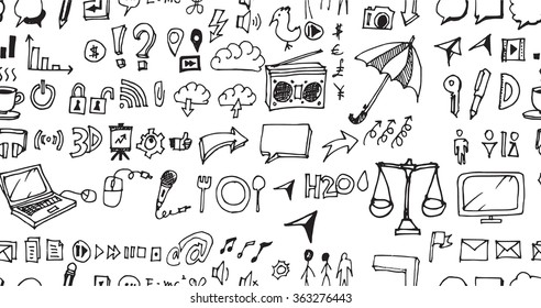 Hand drawn seamless doodle pattern with business symbols