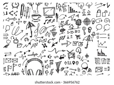 Hand drawn seamless doodle pattern with business symbols