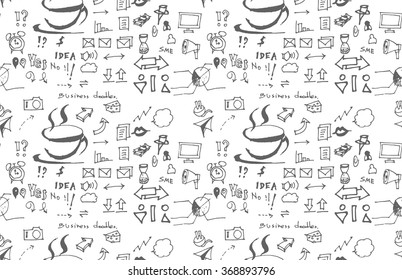 Hand drawn seamless doodle pattern with business symbols