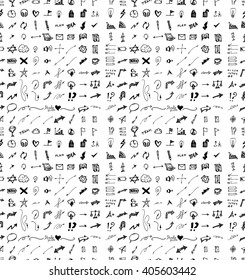 Hand drawn seamless doodle pattern with business symbols