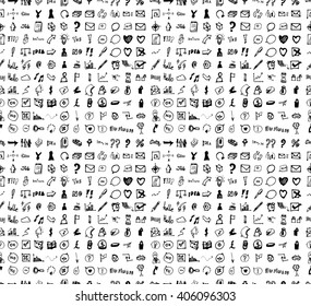 Hand drawn seamless doodle pattern with business symbols