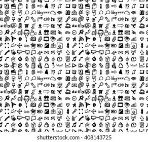 Hand drawn seamless doodle pattern with business symbols