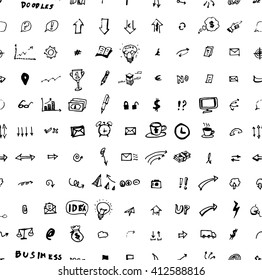 Hand drawn seamless doodle pattern with business symbols
