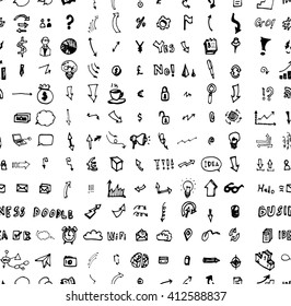 Hand drawn seamless doodle pattern with business symbols