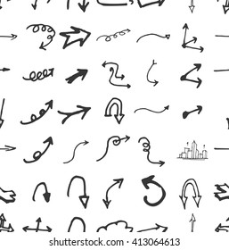 Hand drawn seamless doodle pattern with business symbols