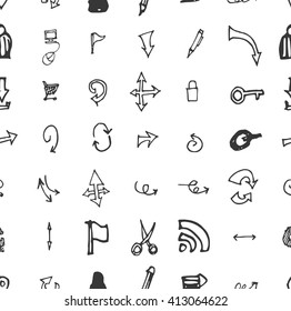 Hand drawn seamless doodle pattern with business symbols