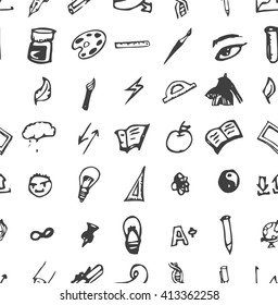 Hand drawn seamless doodle pattern with business symbols