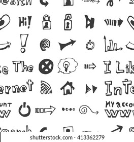 Hand drawn seamless doodle pattern with business symbols
