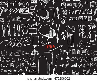 Hand drawn seamless doodle pattern with business symbols
