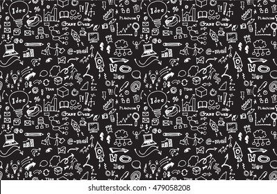 Hand drawn seamless doodle pattern with business symbols chalkboard