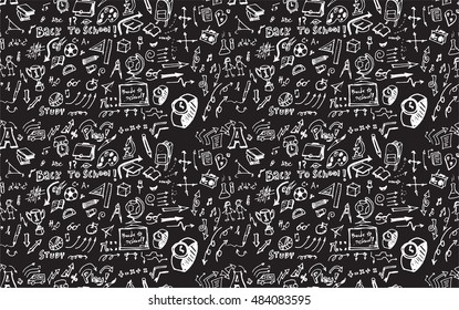 Hand drawn seamless doodle pattern with business symbols chalkboard