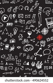Hand drawn seamless doodle pattern with business symbols
