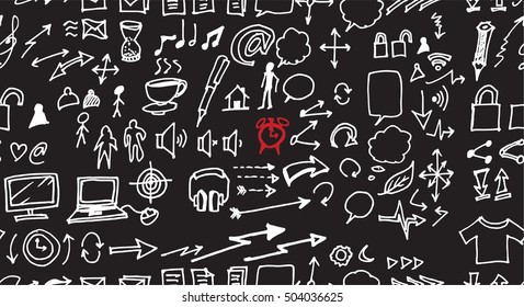 Hand drawn seamless doodle pattern with business symbols