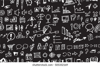 Hand drawn seamless doodle pattern with business symbols chalkboard