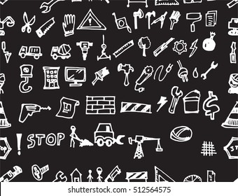 Hand drawn seamless doodle pattern with business symbols chalkboard