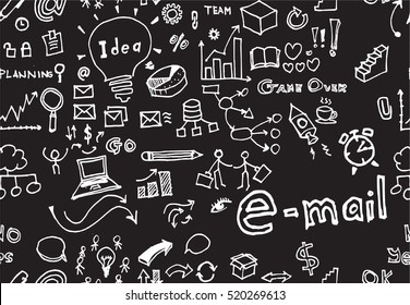 Hand drawn seamless doodle pattern with business symbols chalkboard