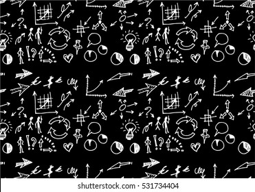 Hand drawn seamless doodle pattern with business symbols