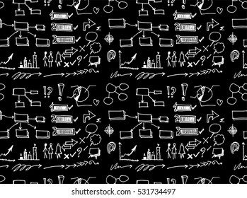 Hand drawn seamless doodle pattern with business symbols