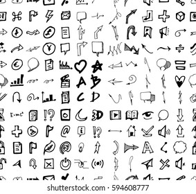 Hand drawn seamless doodle pattern with business symbols