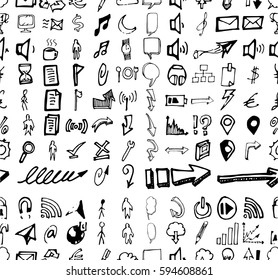 Hand drawn seamless doodle pattern with business symbols