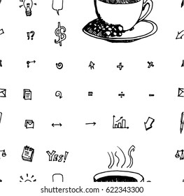 Hand drawn seamless doodle pattern with business symbol