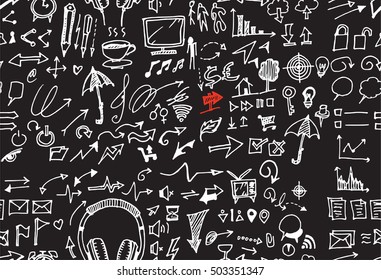 Hand drawn seamless doodle patterns with business symbols