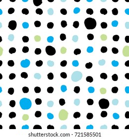 Hand drawn seamless dot pattern. Dry brush and rough edges ink illustration. Abstract geometric background. Vector grunge pattern with circles.  