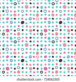 Hand drawn seamless dot pattern. Dry brush and rough edges ink illustration. Abstract geometric background. Vector grunge pattern with circles.  